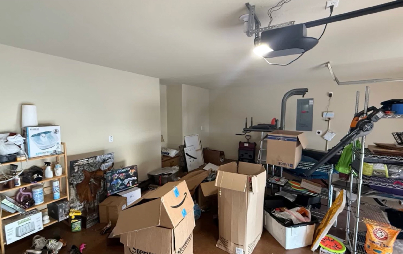 Before — cluttered garage
